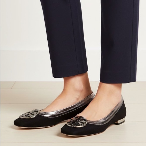 Tory Burch Shoes - TORY BURCH 5.5 M SILVER LOGO BUCKLE FLATS SHOES